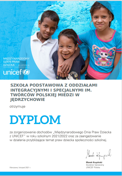 dyplom z UNICEFU